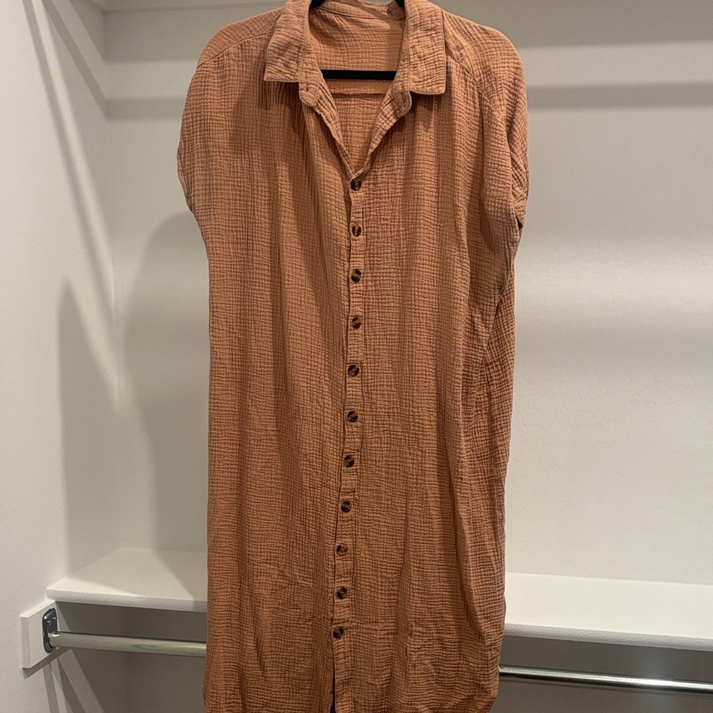 Casual Button-Up Dress - Rust